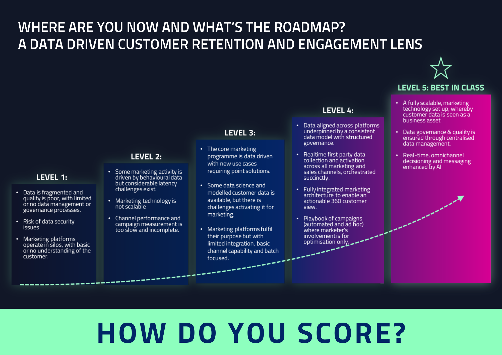 Enlighten CRM Excellence CRM Excellence graph, main text in bold at bottom 'How do you score?'
