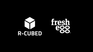 Black and white R-cubed and Fresh Egg logo