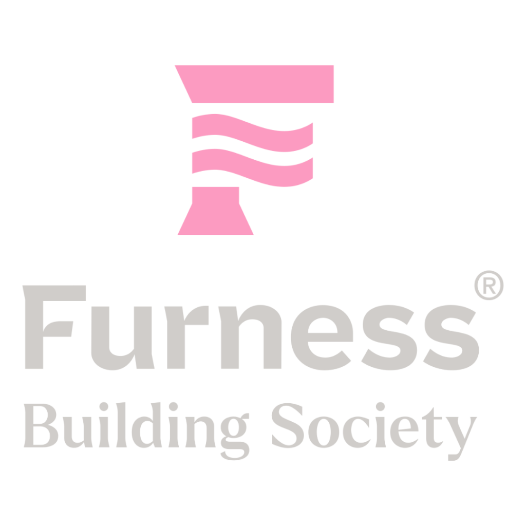 Furness Building Society logo in geranium pink and white