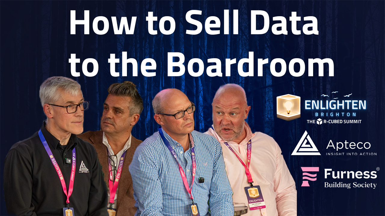 Enlighten Panel how to sell data the board room thumbnail with James Alty and Apteco, Jon Cartlidge and Furness Building Society, Iain Pringle and Andy Dellbridge